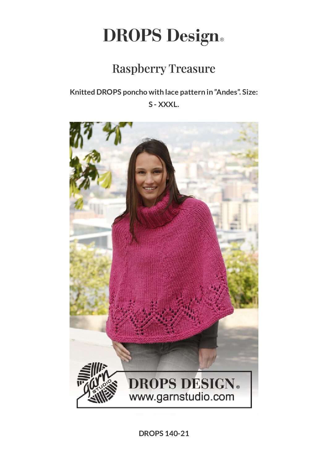 Raspberry Treasure Poncho by DROPS Design